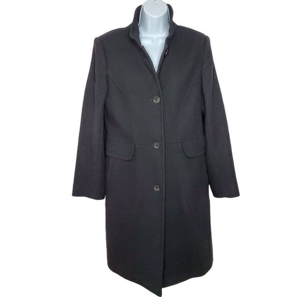 Vintage DKNY Wool Walker Coat Sz 12 Black Diagonal Stripped Texture Mock Neck - Picture 1 of 8